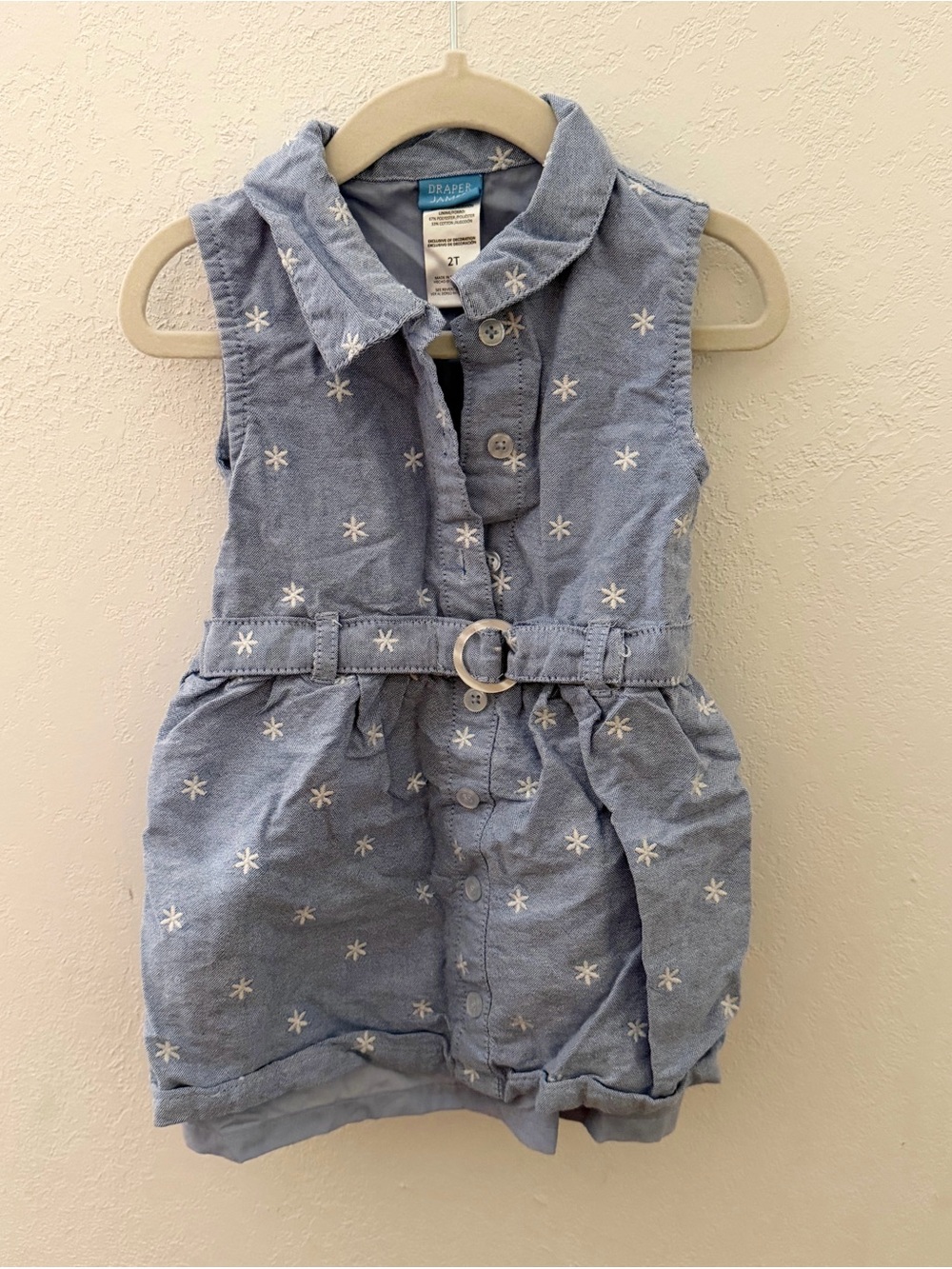 Draper James Light Blue Star-Embroidered Romper with Belt